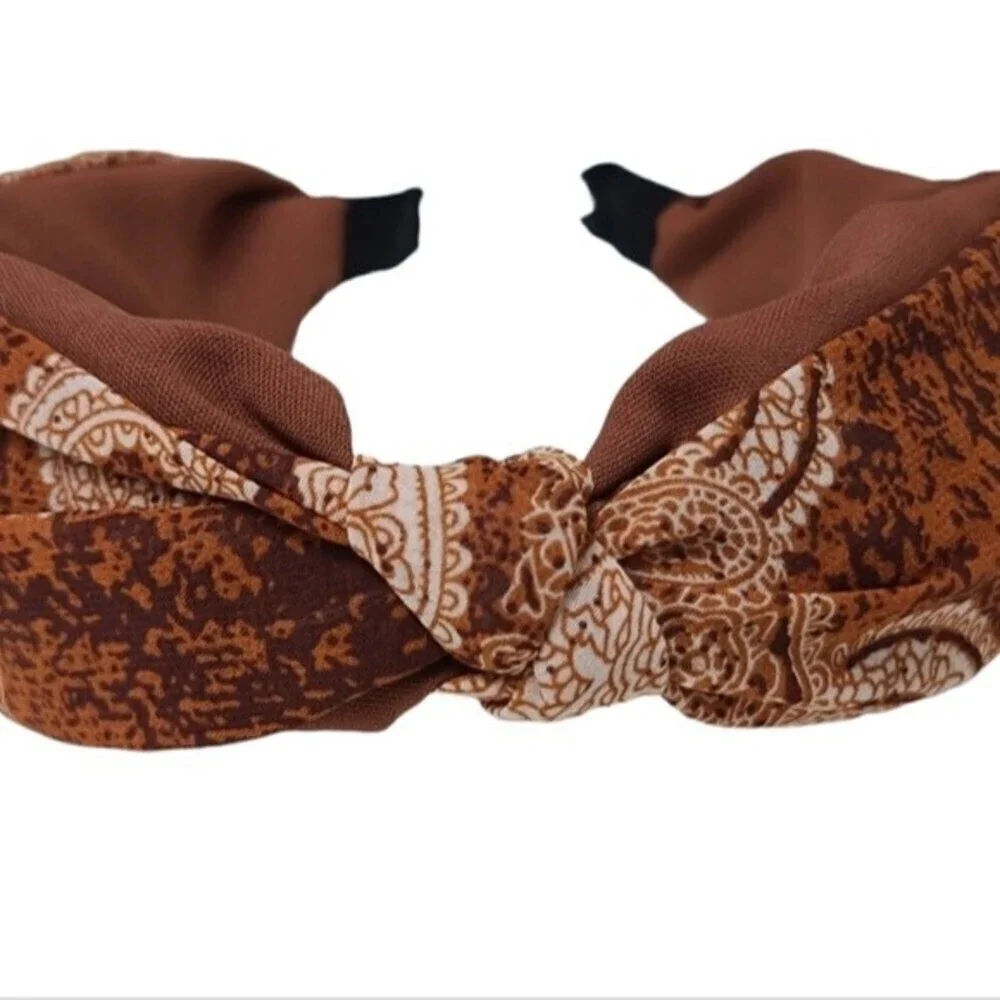 Knot Wide Brown Paisley Headband NEW